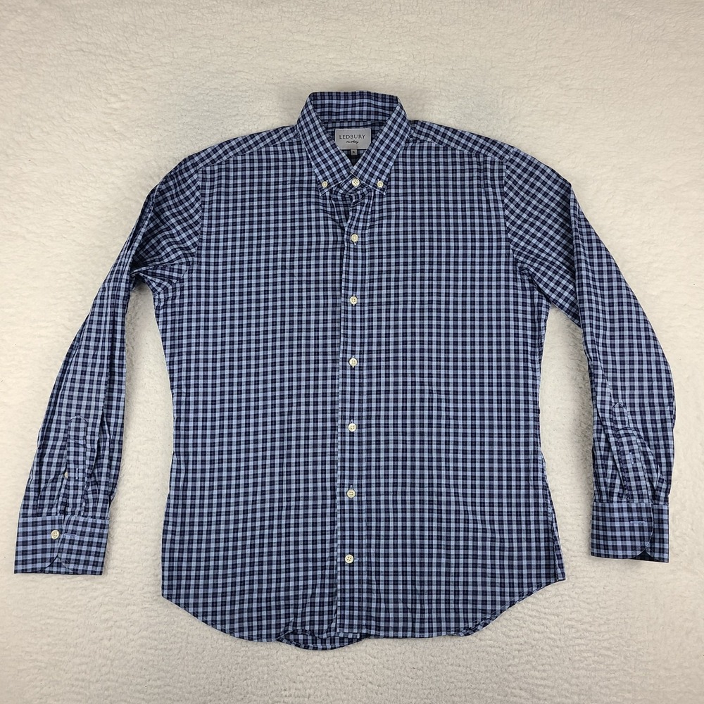 Ledbury Shirt Mens XL Blue Plaid 100% Cotton Dress Button Up‎